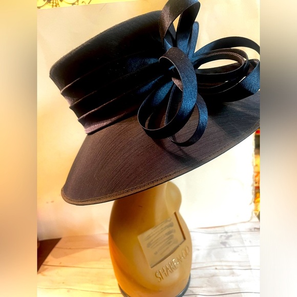 Giovannio Design in England Extra Wide Brimmed Fancy Navy Blue Derby Tea Hat - Picture 5 of 11